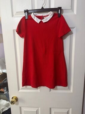 Zara Girls Red Short Sleeve A-Line Dress with White Collar